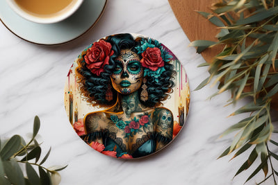 Sugar Skull Coaster, Día de los Muertos Round Design PNG Sublimation BijouBay 