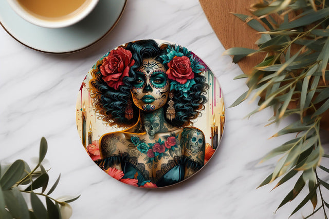 Sugar Skull Coaster, Día de los Muertos Round Design PNG Sublimation BijouBay 