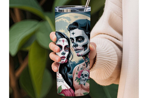 Sugar Skull Couple 20oz Tumbler Wrap Sublimation DesignSVG 