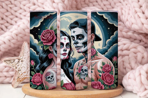 Sugar Skull Couple 20oz Tumbler Wrap Sublimation DesignSVG 