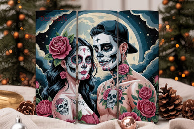 Sugar Skull Couple 20oz Tumbler Wrap Sublimation DesignSVG 