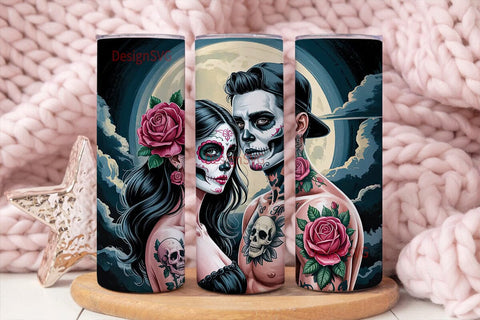 Sugar Skull Couple 20oz Tumbler Wrap Sublimation DesignSVG 