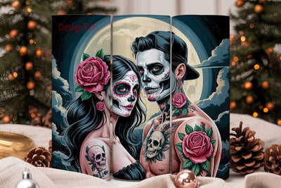 Sugar Skull Couple 20oz Tumbler Wrap Sublimation DesignSVG 