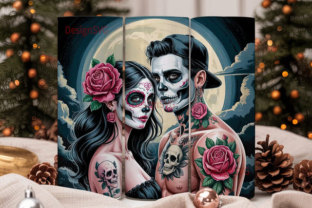 Sugar Skull Couple 20oz Tumbler Wrap Sublimation DesignSVG 