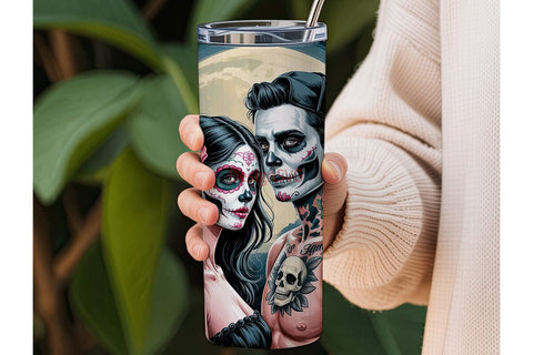 Sugar Skull Couple 20oz Tumbler Wrap Sublimation DesignSVG 