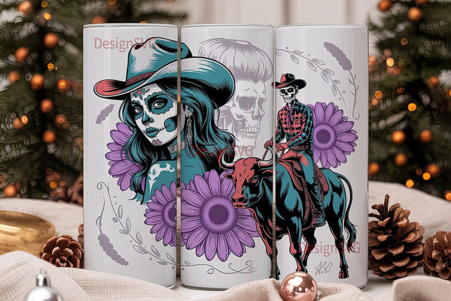 Sugar Skull Cowboy Tumbler Wrap Sublimation DesignSVG 