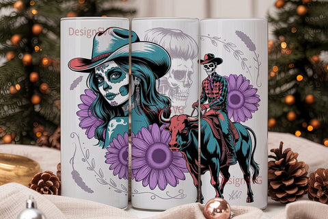 Sugar Skull Cowboy Tumbler Wrap Sublimation DesignSVG 
