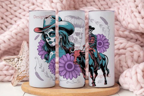 Sugar Skull Cowboy Tumbler Wrap Sublimation DesignSVG 