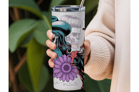 Sugar Skull Cowboy Tumbler Wrap Sublimation DesignSVG 