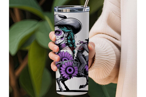 Sugar Skull Cowboy Tumbler Wrap Sublimation DesignSVG 