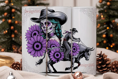 Sugar Skull Cowboy Tumbler Wrap Sublimation DesignSVG 