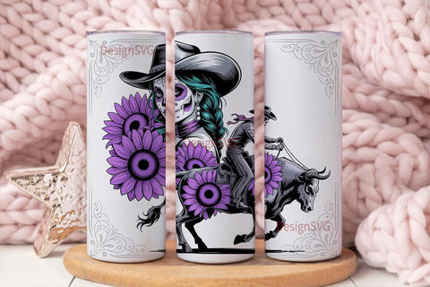 Sugar Skull Cowboy Tumbler Wrap Sublimation DesignSVG 
