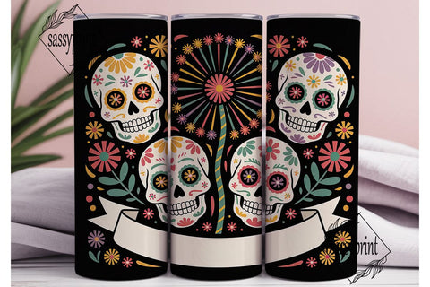 Sugar Skull Dandelion 20oz Tumbler Wrap Sublimation sassyprint 