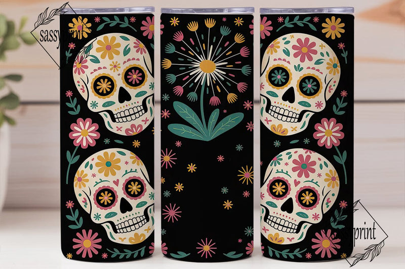 Sugar Skull Dandelion 20oz Tumbler Wrap Sublimation sassyprint 
