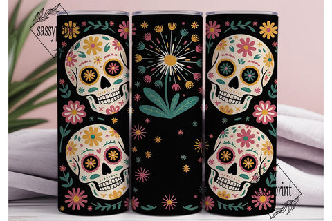 Sugar Skull Dandelion 20oz Tumbler Wrap Sublimation sassyprint 