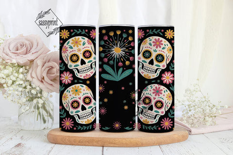 Sugar Skull Dandelion 20oz Tumbler Wrap Sublimation sassyprint 