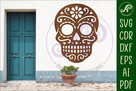 Sugar skull detailed cut out wall sign design 1 SVG APInspireddesigns 