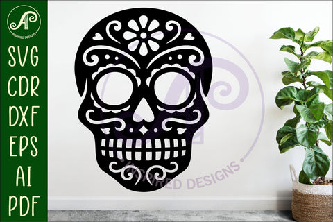 Sugar skull detailed cut out wall sign design 1 SVG APInspireddesigns 
