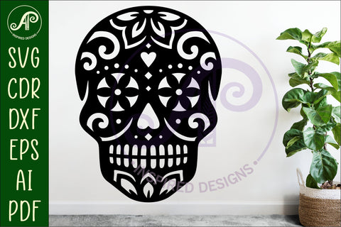 Sugar skull detailed cut out wall sign design 2 SVG APInspireddesigns 