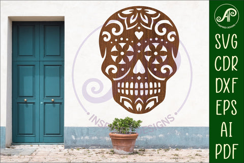 Sugar skull detailed cut out wall sign design 2 SVG APInspireddesigns 