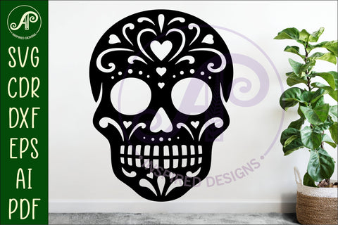 Sugar skull detailed cut out wall sign design 3 SVG APInspireddesigns 