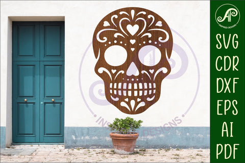 Sugar skull detailed cut out wall sign design 3 SVG APInspireddesigns 