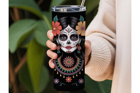 Sugar Skull Floral 20oz Tumbler Wrap Sublimation DesignSVG 