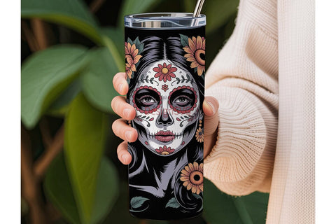 Sugar Skull Floral 20oz Tumbler Wrap Sublimation DesignSVG 