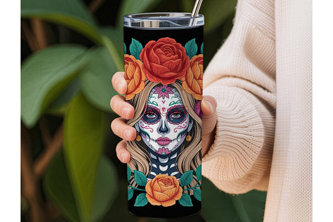 Sugar Skull Floral 20oz Tumbler Wrap Sublimation DesignSVG 
