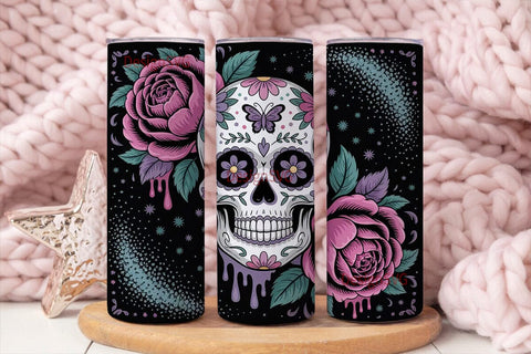 Sugar Skull Floral 20oz Tumbler Wrap Sublimation DesignSVG 