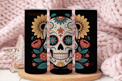 Sugar Skull Floral 20oz Tumbler Wrap Sublimation DesignSVG 