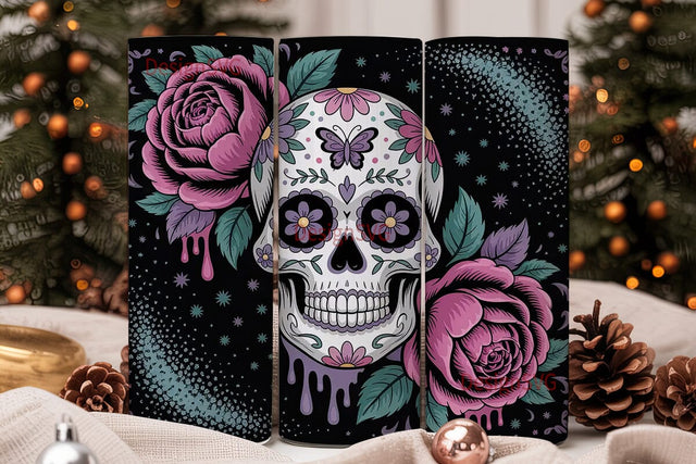 Sugar Skull Floral 20oz Tumbler Wrap Sublimation DesignSVG 