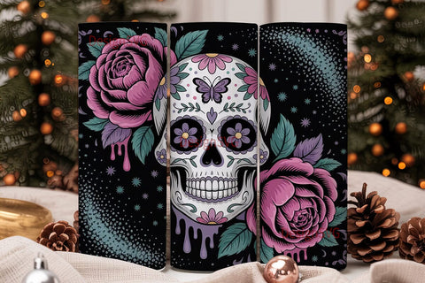Sugar Skull Floral 20oz Tumbler Wrap Sublimation DesignSVG 