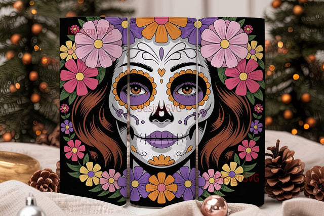 Sugar Skull Floral 20oz Tumbler Wrap Sublimation DesignSVG 