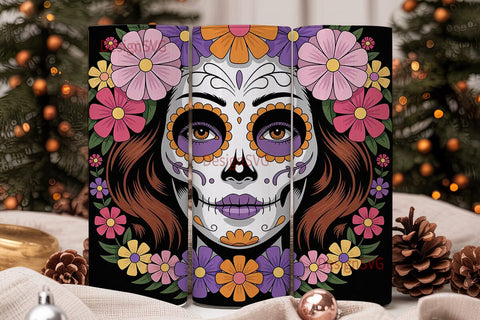 Sugar Skull Floral 20oz Tumbler Wrap Sublimation DesignSVG 