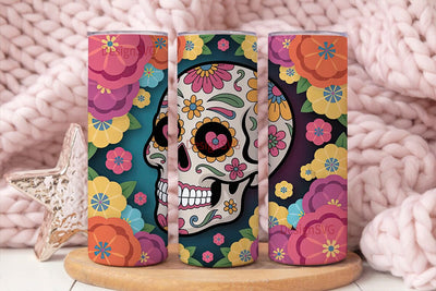 Sugar Skull Floral 20oz Tumbler Wrap Sublimation DesignSVG 