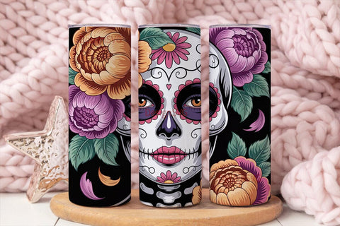Sugar Skull Floral 20oz Tumbler Wrap Sublimation DesignSVG 