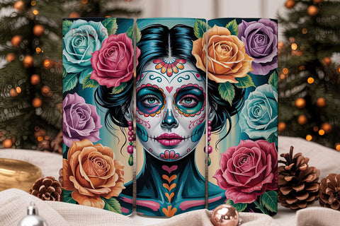 Sugar Skull Floral 20oz Tumbler Wrap Sublimation DesignSVG 