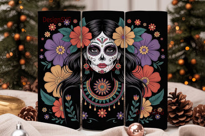 Sugar Skull Floral 20oz Tumbler Wrap Sublimation DesignSVG 