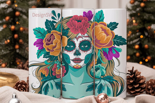 Sugar Skull Floral 20oz Tumbler Wrap Sublimation DesignSVG 