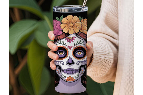 Sugar Skull Floral 20oz Tumbler Wrap Sublimation DesignSVG 