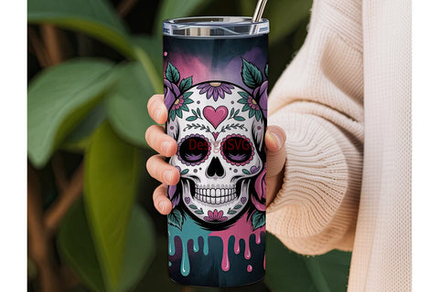 Sugar Skull Floral 20oz Tumbler Wrap Sublimation DesignSVG 