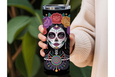 Sugar Skull Floral 20oz Tumbler Wrap Sublimation DesignSVG 