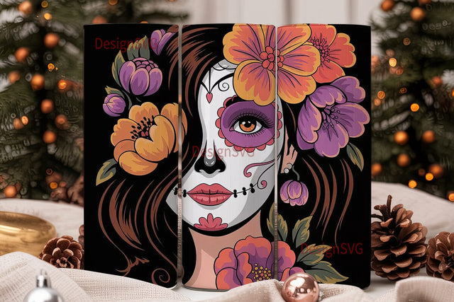Sugar Skull Floral 20oz Tumbler Wrap Sublimation DesignSVG 