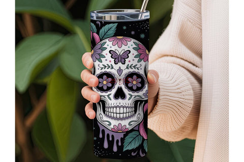 Sugar Skull Floral 20oz Tumbler Wrap Sublimation DesignSVG 