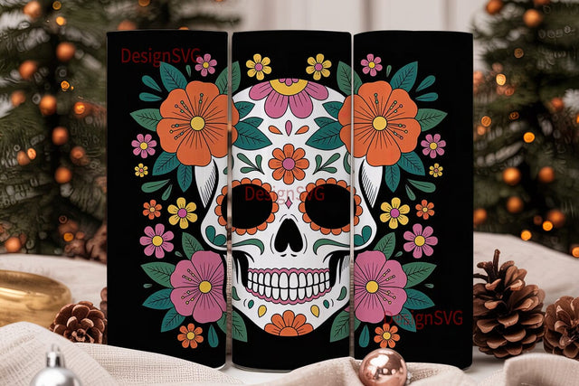 Sugar Skull Floral 20oz Tumbler Wrap Sublimation DesignSVG 