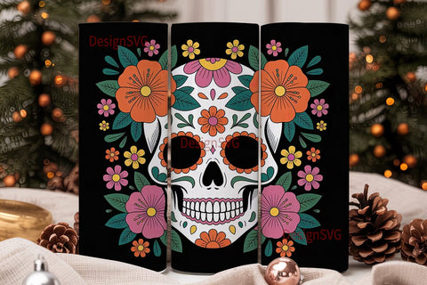 Sugar Skull Floral 20oz Tumbler Wrap Sublimation DesignSVG 
