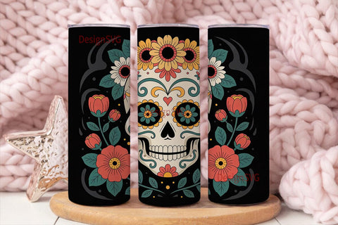 Sugar Skull Floral 20oz Tumbler Wrap Sublimation DesignSVG 