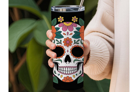 Sugar Skull Floral 20oz Tumbler Wrap Sublimation DesignSVG 