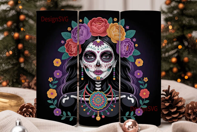 Sugar Skull Floral 20oz Tumbler Wrap Sublimation DesignSVG 